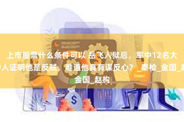 上市股票什么条件可以 岳飞入狱后，军中12名大将9人证明他是反贼，难道他真有谋反心？_秦桧_金国_赵构