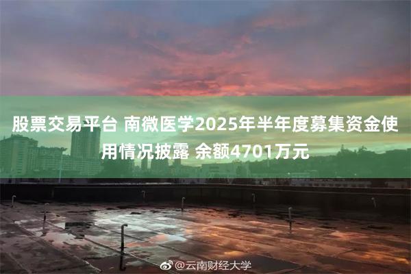 股票交易平台 南微医学2025年半年度募集资金使用情况披露 余额4701万元