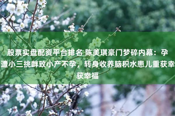 股票实盘配资平台排名 陈美琪豪门梦碎内幕：孕期遭小三挑衅致小产不孕，转身收养脑积水患儿重获幸福